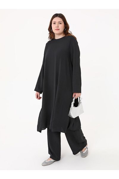 ALİA Aerobin Basic Tunic&Pants Plus Size Double Set - Black -