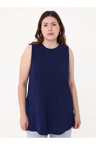 ALİA Plus Size Sleeveless Tunic - Navy Blue -