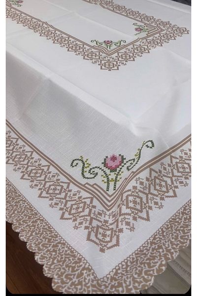 melda ceyiz 8 and 12 People Stain-Resistant Linen Digital Printing Tablecloth