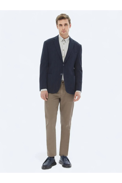 Kip Navy Blue Patterned Modern Fit 100% Cotton Knitted Jacket