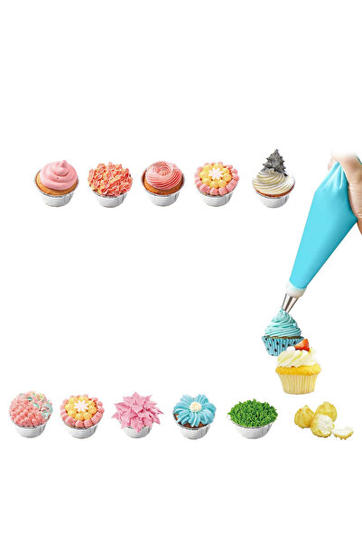 Ganjem Krema Sıkma Torbası Seti 9 Farklı Uçlu Hamur Şekillendirici Kurabiye P...