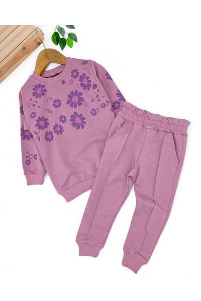 Ege Bebek Girls' Seasonal, Floral Printed Grassed Tracksuit Bottoms, 2-10 Years Old 2 Thread Tracksuit Set
