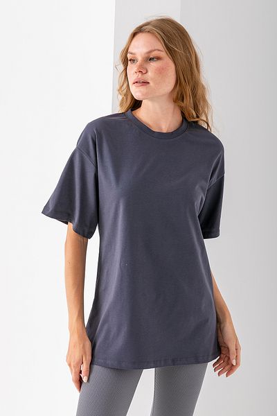 GİYSA Women's Crew Neck Plain Basic Cotton T-Shirt Anthracite - 25501