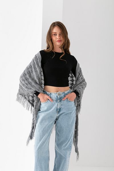 T Crazy T-Crazy Openwork Patterned Triangle Shoulder Shawl, Stylish and Practical Knitwear Knitted Accessory with Tassels, Triangle Knitwear Shawl