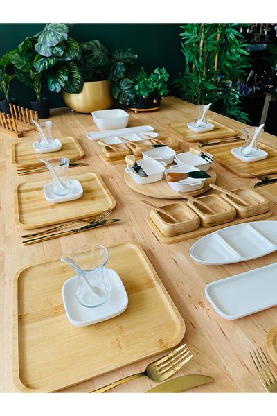 ACAR Bamboo Porcelain 46 Piece Breakfast Set for 6 People