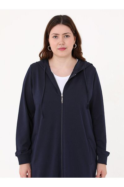 ALİA Large Size Hooded Zipper Pocket Detailed Black Cap - Navy Blue -