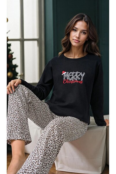 CARLA MARA Raised New Year Themed Long Sleeve Pajama Set