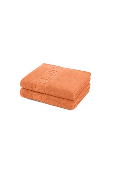 E EFRALL Set 1 bath towel 70 x 140 and 1 face towel 50 x 90, 550g, hotel-grade, Greek motif - orange