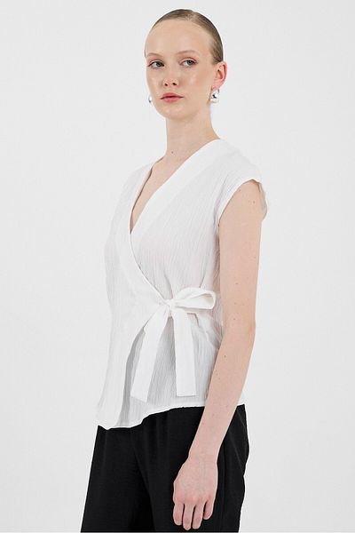 Rays White Double Breasted Collar Tie Detailed Blouse 8025A