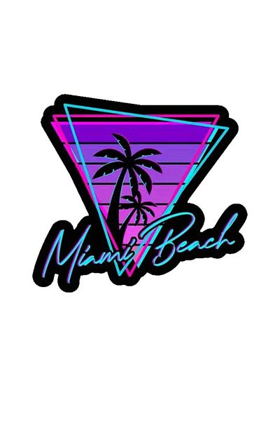 MegaSticker Miami Beach Palm Sticker Car, Motorcycle, Helmet, Laptop, Glass Sticker 13X12 cm