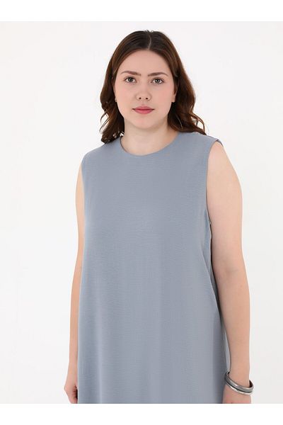 ALİA Plus Size Sleeveless Aerobin Dress - Grey Blue -