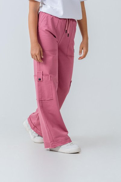 ASYAKİDS CLUB Girls' Wide Leg Pocketed Comfortable Cut Combed Cotton Sweatpants