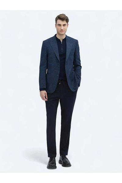 Kip Indigo Patterned Modern Fit Jacket