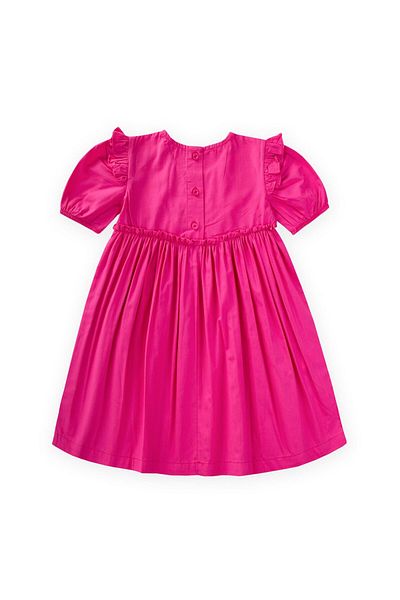 Cigit Robadan Ruffle Gathered Poplin Dress 2-7 Years Fuchsia