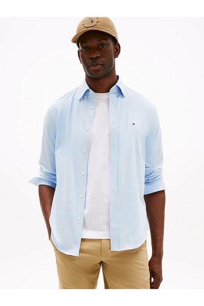 Tommy Hilfiger Men's Regular Fit Shirt Collar Cotton Blend Long Sleeve Blue Shirt Mw0Mw39418-C1O