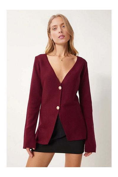 NATUFIAN STORE Women's 2 Button V Neck Sleeve Slit Back Seersucker Loose Knitwear Cardigan