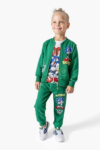 LİLLYPİCCA Boy's 3-Piece Suit Zippered Cardigan - Long Sleeve Sweatshirt - Combed Cotton Trousers with Elastic Waist