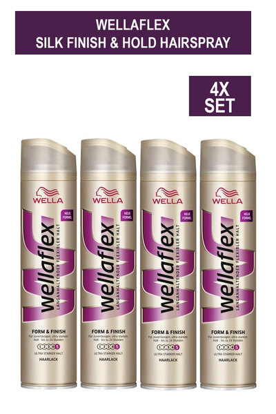 Wella Wellaflex Silk Finish & Hold Hairspray – Flexible & Lightweight Ultra Strong Hold – 250ml x4