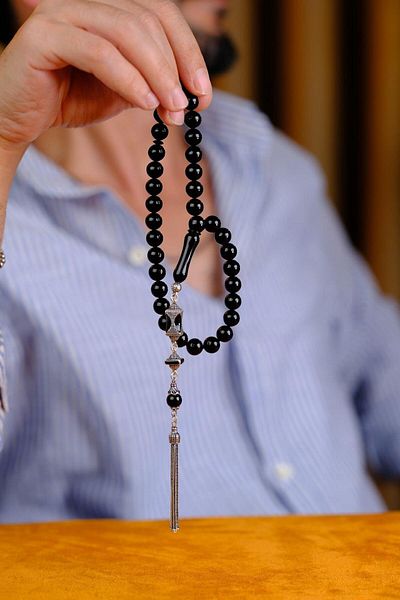 dergah tesbih Sphere Model Silver Design Erzurum Oltu Stone Prayer Beads