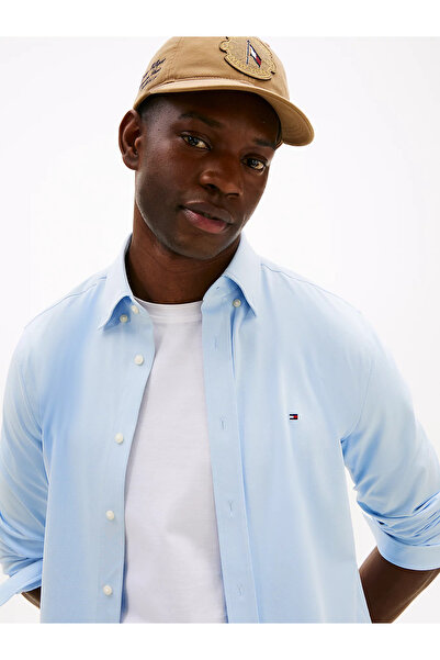 Tommy Hilfiger Erkek Regular Fit Gömlek Yaka Pamuk Karışımlı Uzun Kollu Mavi Gömlek Mw0mw39418-c1o