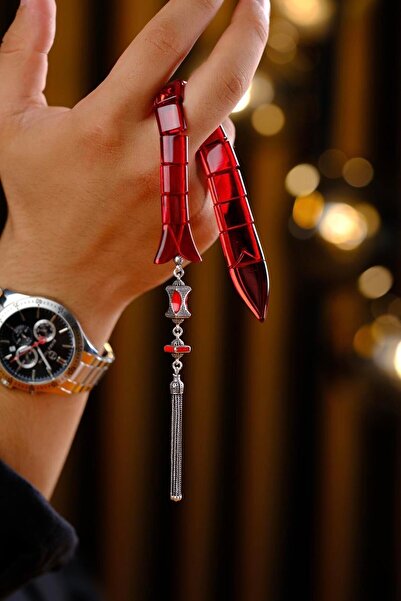 dergah tesbih Special Collectible Silver Design Fish Model Red Crimping Amber Prayer Beads