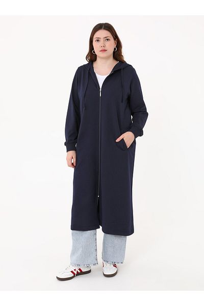 ALİA Large Size Hooded Zipper Pocket Detailed Black Cap - Navy Blue -