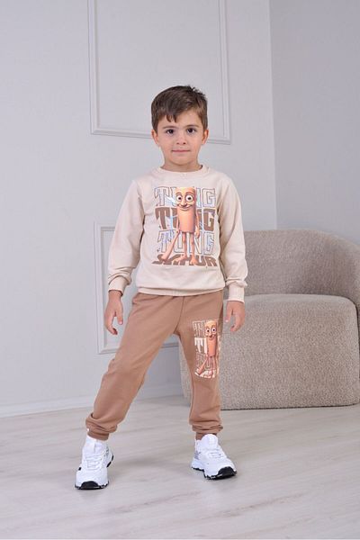 LİLLYPİCCA Boys Tung Tung Sahur 2-Piece Set Long Sleeve Sweatshirt - Combed Cotton Trousers with Elastic Waist