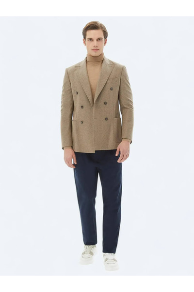 Kip Mink Patterned Modern Fit Eco-Friendly Wool Blend Jacket