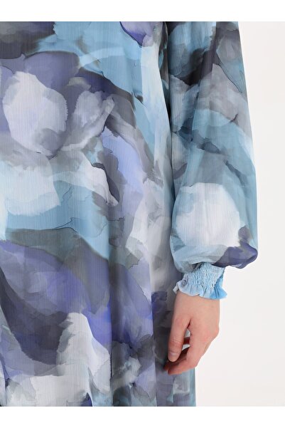ALİA Φόρεμα με λεπτομέρεια με μοτίβο Kolağzı Gipe - Μπλε αφηρημένο σχέδιο-