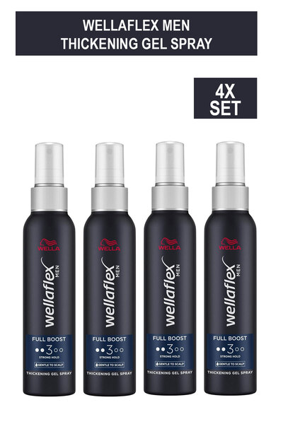 Wella Wellaflex Men Thickening Gel Spray – Thicker & Fuller Hair, With Caffeine – 150ml x4