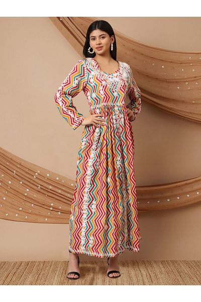 alaya Hand Embroidered Lucknowi Chikankari Printed Mulmul Cotton Jalabiya-AL3936