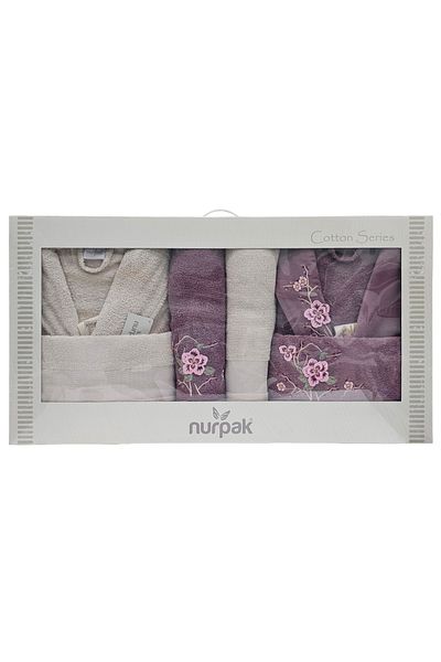 Nurpak 10-Piece Couple Bathrobe Set 100% Turkish Cotton Fragranced Family Bathrobe & Towels Gift Set