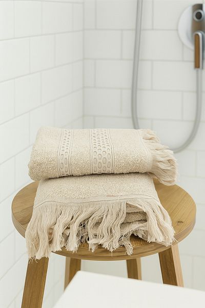 Bonny Home Waffle Fringed Cotton 2-Piece Bath and Hand-Face Towel Set