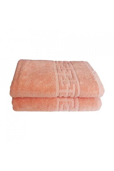 E EFRALL Set 2 thick and fluffy towels, cotton, Greek pattern, Salmon, Denikos® 276