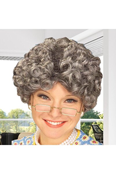 Skygo Gray Color Curly Elderly Wig Grandma's Wig Lined Bonus