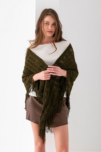 T Crazy T-Crazy Openwork Patterned Triangle Shoulder Shawl, Stylish and Practical Knitwear Knitted Accessory with Tassels, Triangle Knitwear Shawl