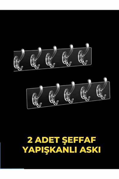 Genel Markalar Şeffaf Askı, Yapışkanlı Askı 2 Adet 5'li Yapışkanlı Askı, Mutf...
