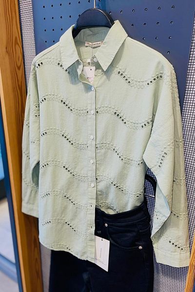 FEMELLE Khaki Lace Brode Detailed 100% Cotton Shirt (Buy 1 Size Small)