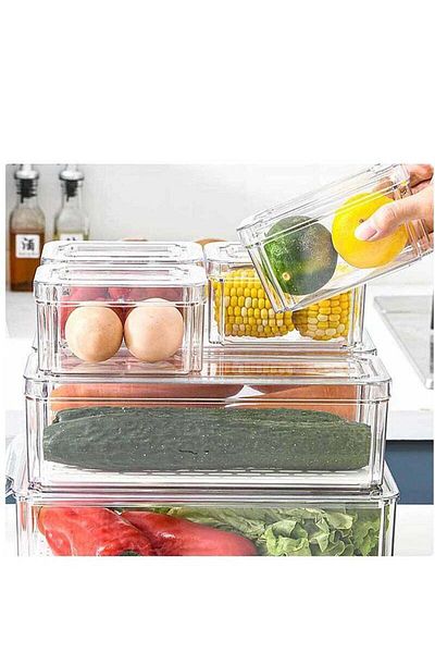 COOYA Set of 7 Refrigerator Organizer Bins with Lids,Stackable,BPA-Free for Freezer, Cabinet, Kitchen