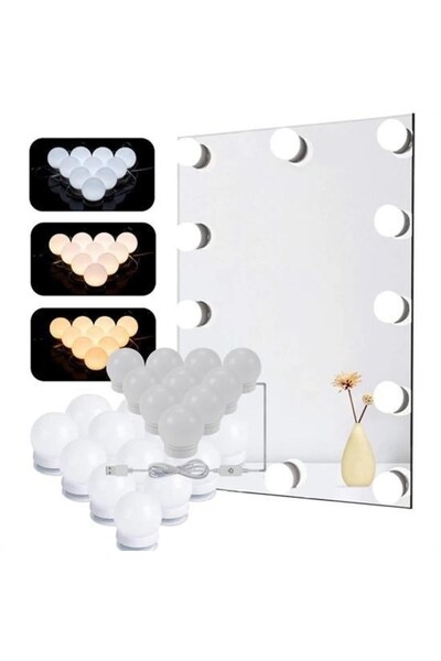 Eşya Dünyası BUFFER® Nostalji Hollywood Tarzı 10lu Makyaj Masası Aynası Beyaz...