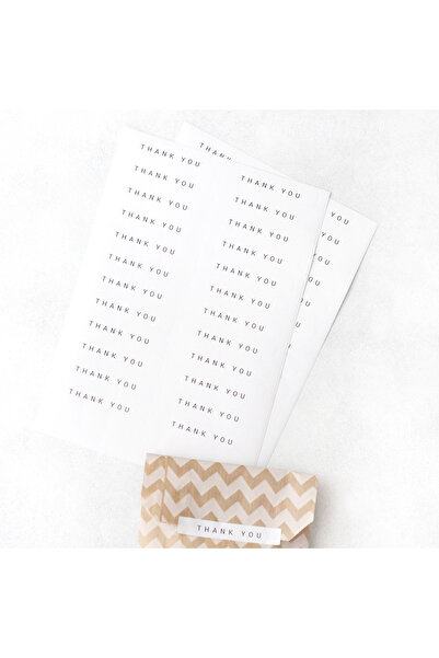Bimotif Thank you şerit sticker seti, 24 adet (1 sayfa), beyaz