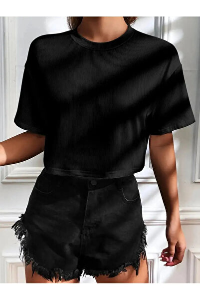 haha Women's Solid Color Unprinted Crop T-Shirt