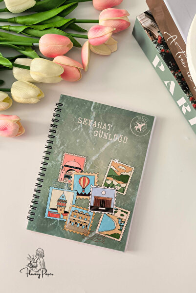 Flowery Paper Seyehat Günlüğü , 60 yaprak /120 sayfa,Sert Kapak,Telli Konsept Defter ,Sticker Hediyelidir