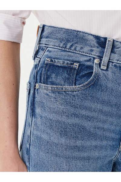 Tommy Hilfiger Kadın Denim Kumaş Yüksek Bel Geniş Paça Cep Detay Denim Pantolon WW0WW46484-1A5