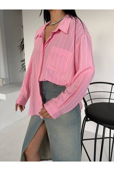 JESSE STORY Women's Modal Striped Oversize Shirt 75 cm