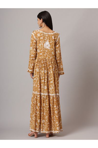 alaya Hand Embroidered Chikankari A-Line Gathering Pattern Mulmul Cotton Jalabiya-AL3941