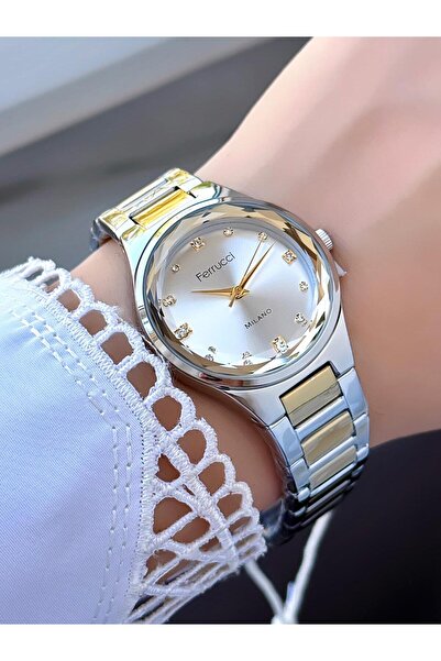 Ferrucci Milano Silver Stone Dial Silver & Gold Metal Cord Women Wrist Watch