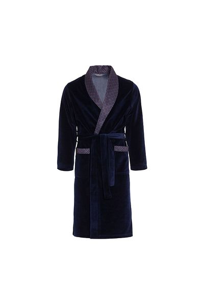 Revise Men's Bathrobe, Revise, Velour/Cotton, Elegant, Navy Blue, Size XXL