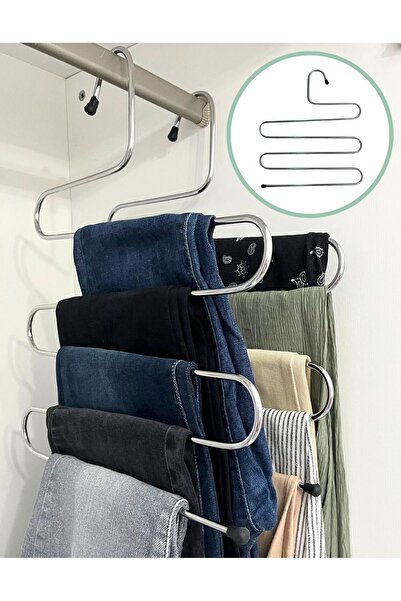 Ufak Tefek Şeyler 3 bucăți de umerașe din metal cromat pentru dulap, organizator inoxidabil cu 5 niveluri, umeraș pentru pantaloni, eșarfe, fuste