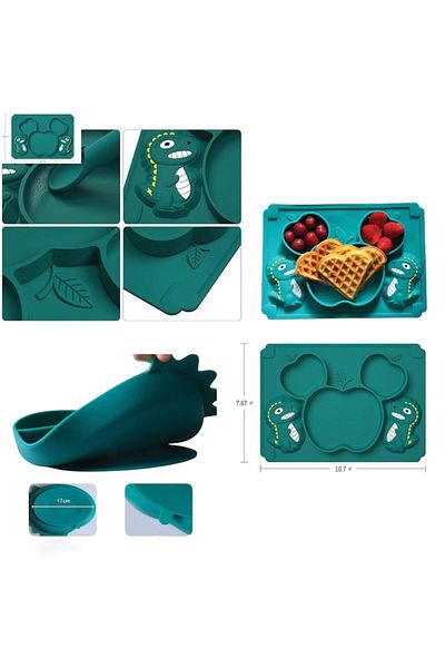 Mixbo Tavita Silicon Diversificare Mixbo, Silicon, Antiderapanta, 3 Compartimente, Dino Verde